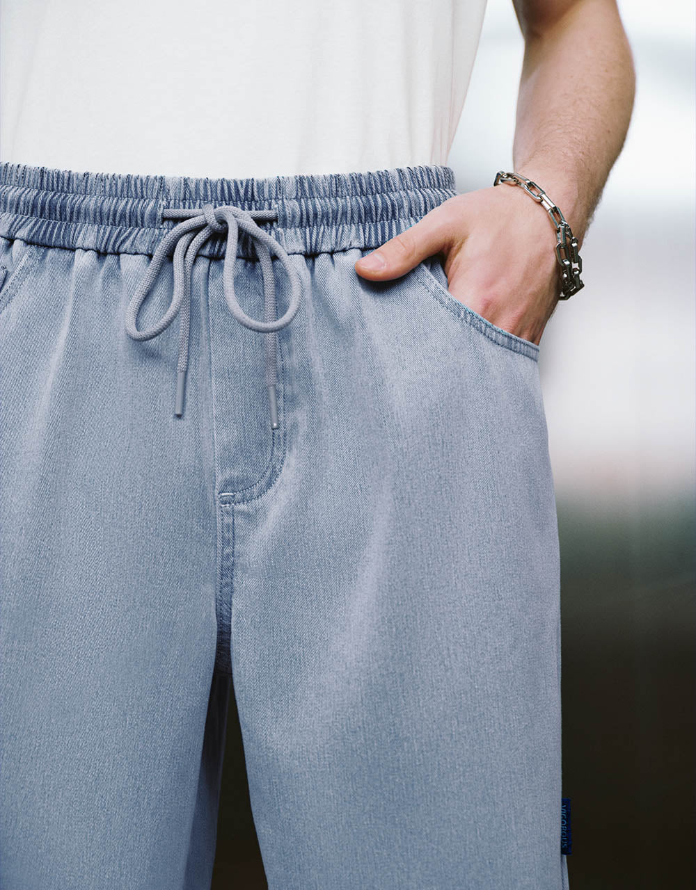 Elastic Waist Denim Shorts