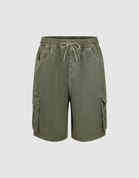 Drawstring Waist Denim Shorts