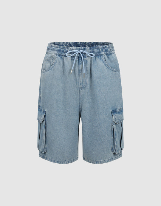 Drawstring Waist Denim Shorts