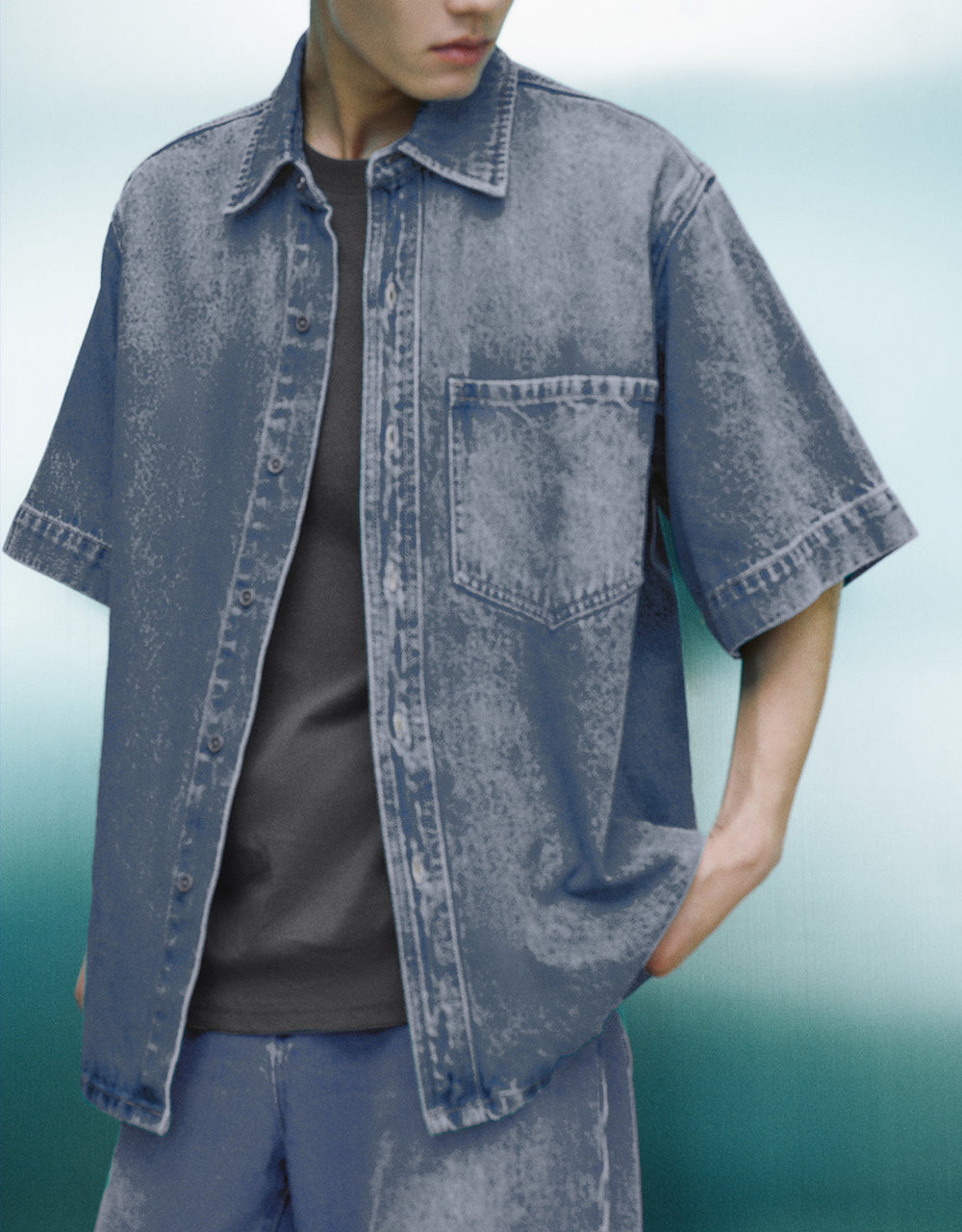 Button Up Straight Denim Shirt