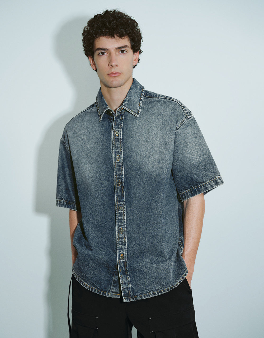 Gradient Button Up Denim Shirt