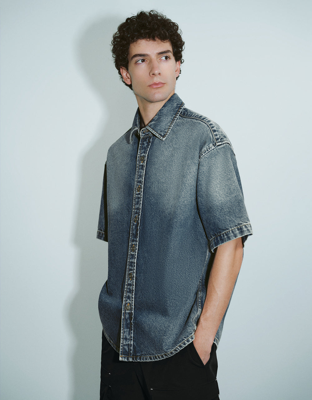 Gradient Button Up Denim Shirt