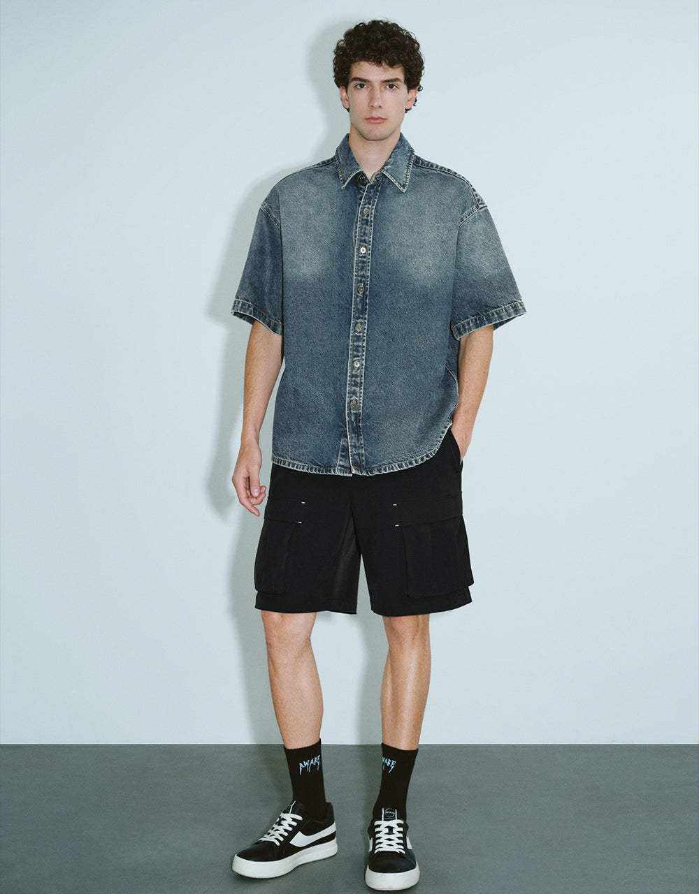 Gradient Button Up Denim Shirt