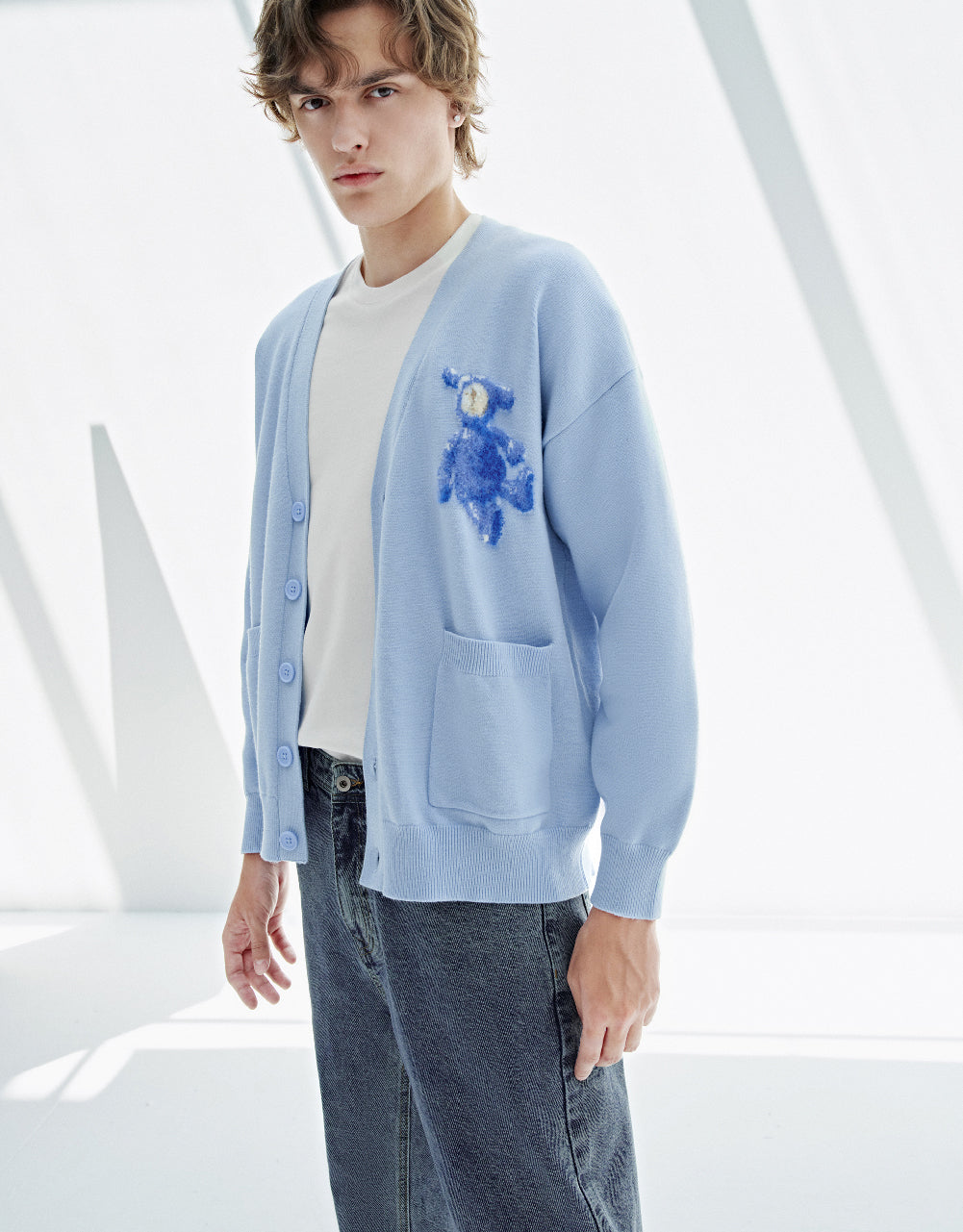 Bear Printed Knitted Cardigan