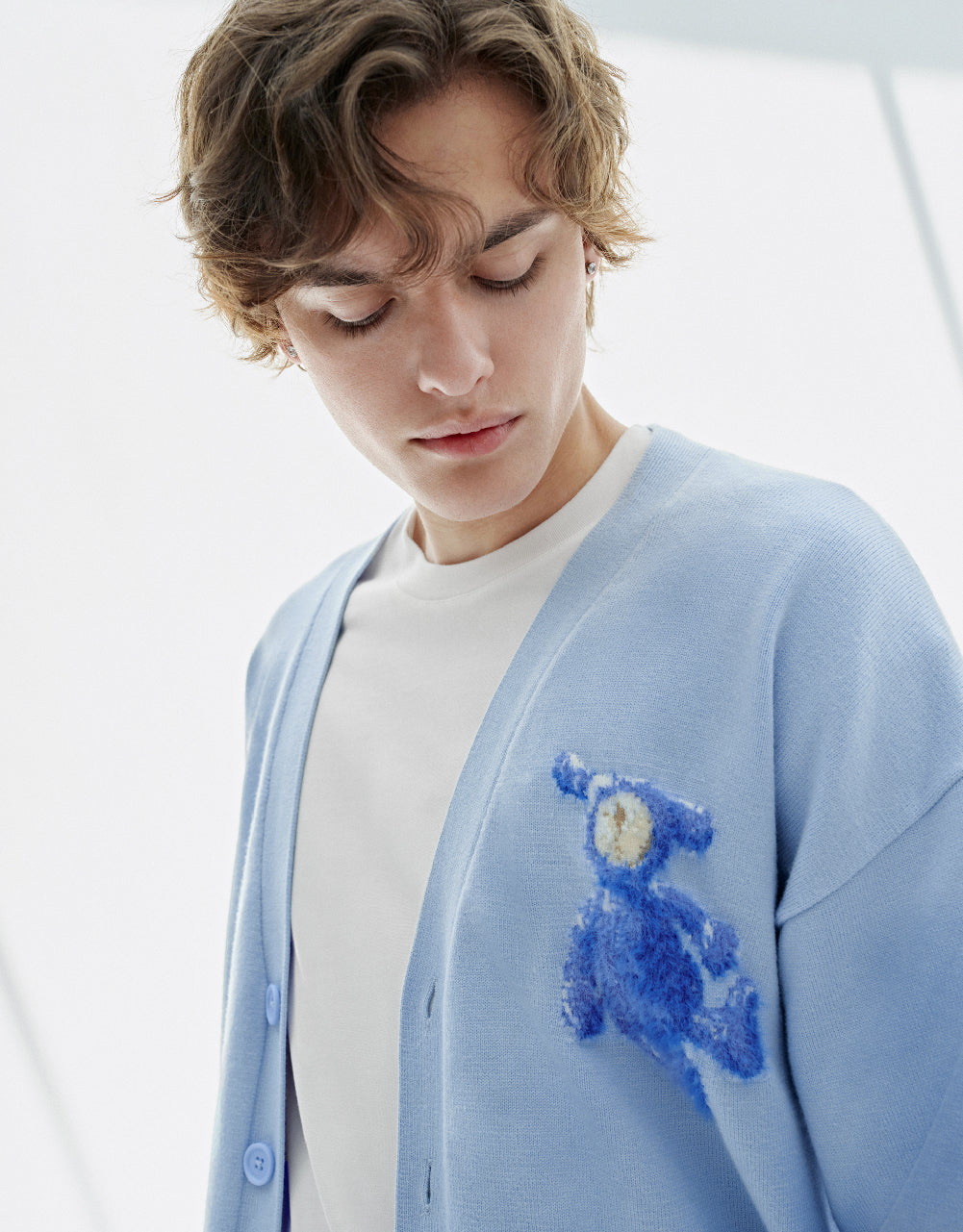 Bear Printed Knitted Cardigan