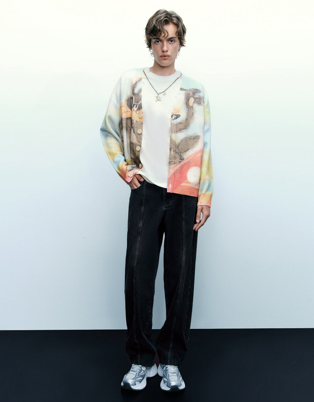 Cartoon Printed Knitted Cardigan