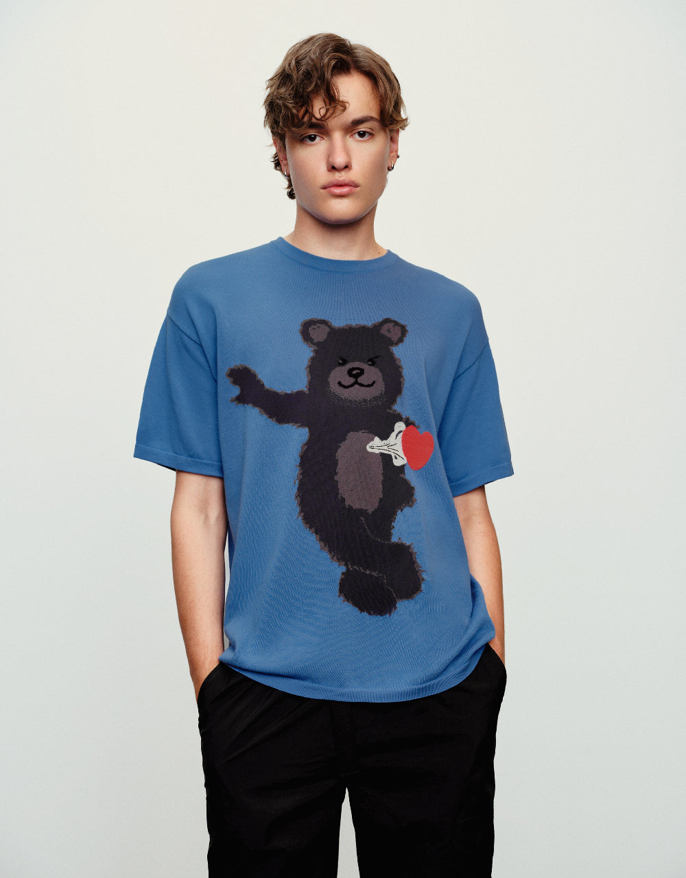 Bear Printed Knitted T-Shirt