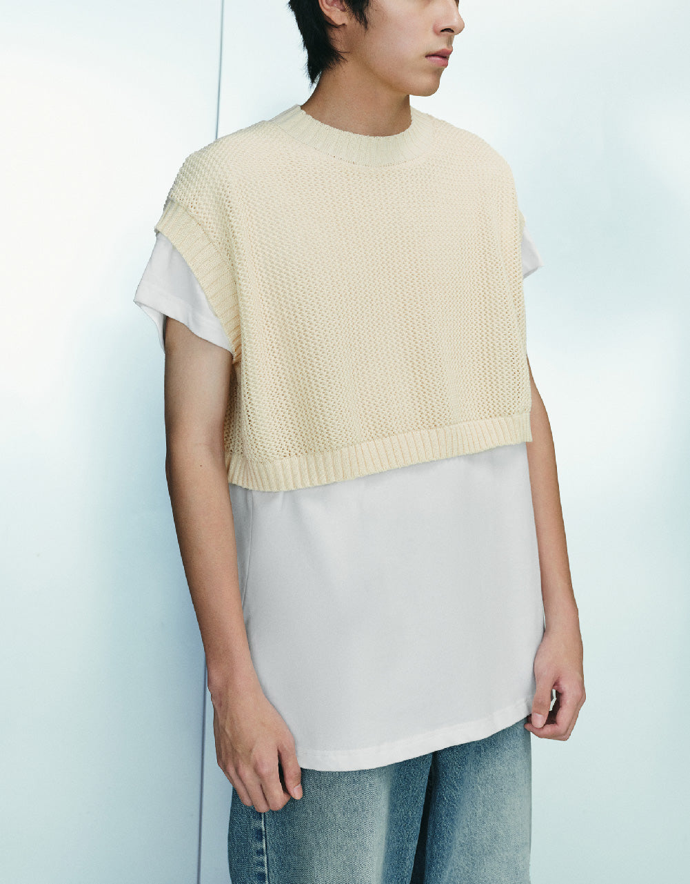 2 In 1 Crew Neck Knitted T-Shirt