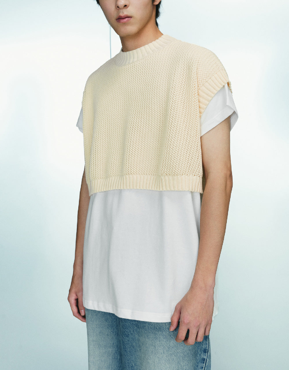 2 In 1 Crew Neck Knitted T-Shirt