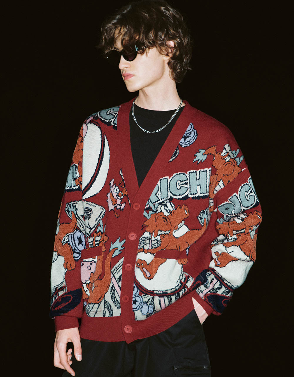 Dragon Embroidered V-Neck Knitted Cardigan