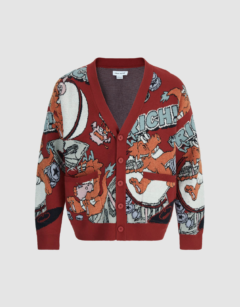 Dragon Embroidered V-Neck Knitted Cardigan