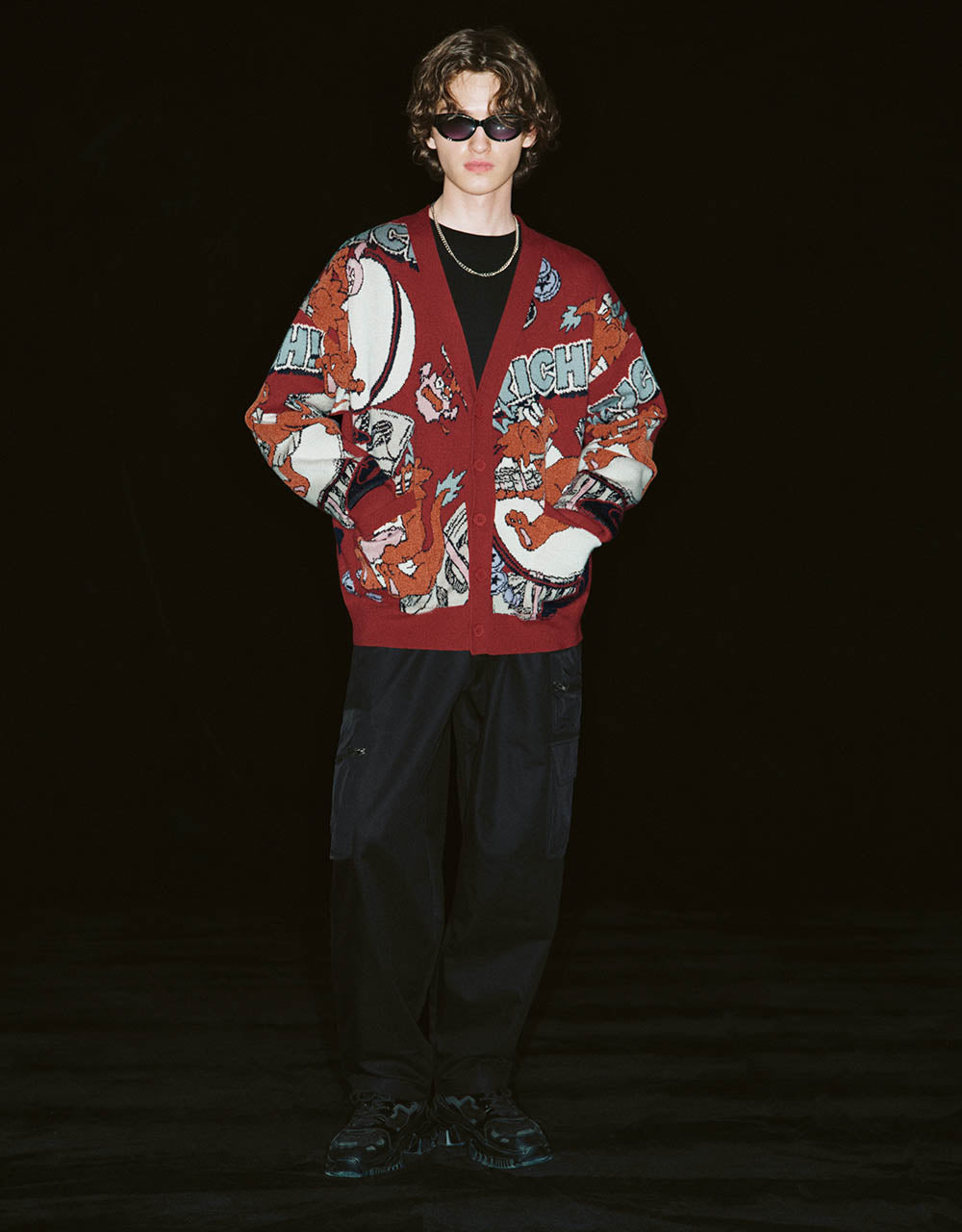 Dragon Embroidered V-Neck Knitted Cardigan