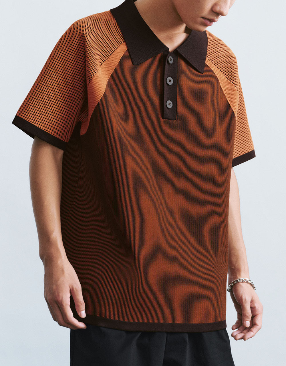 Button Half Placket Knitted T-Shirt