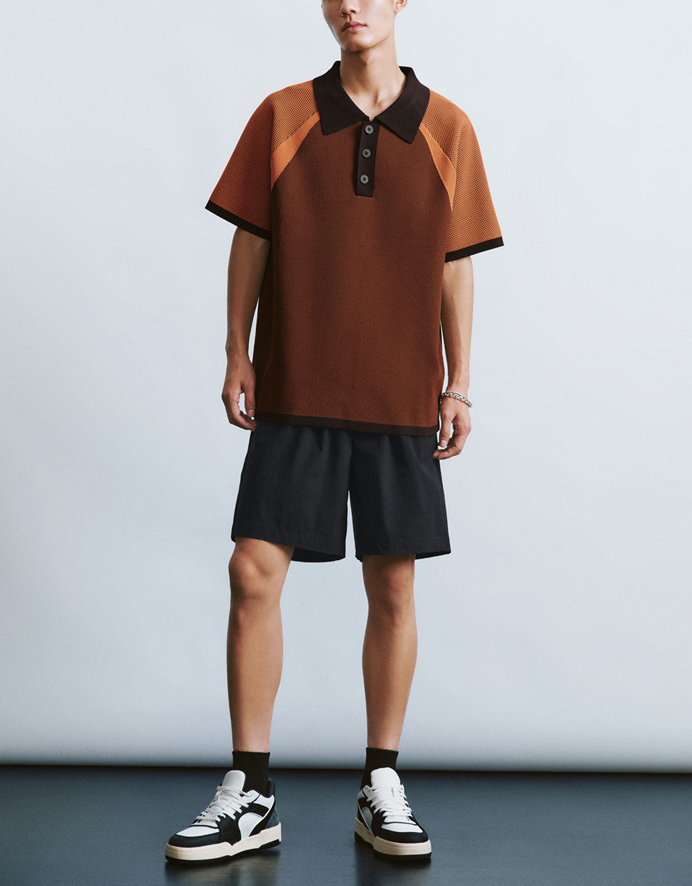 Button Half Placket Knitted T-Shirt