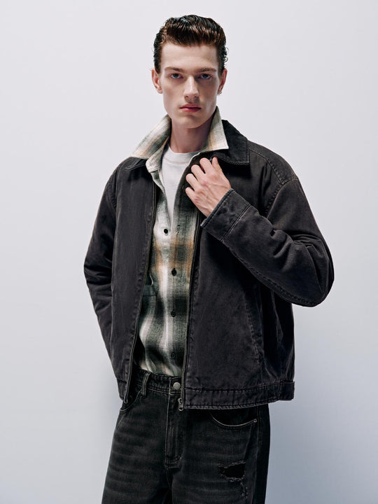 Contrast Collar Zip Up Padded Jackets