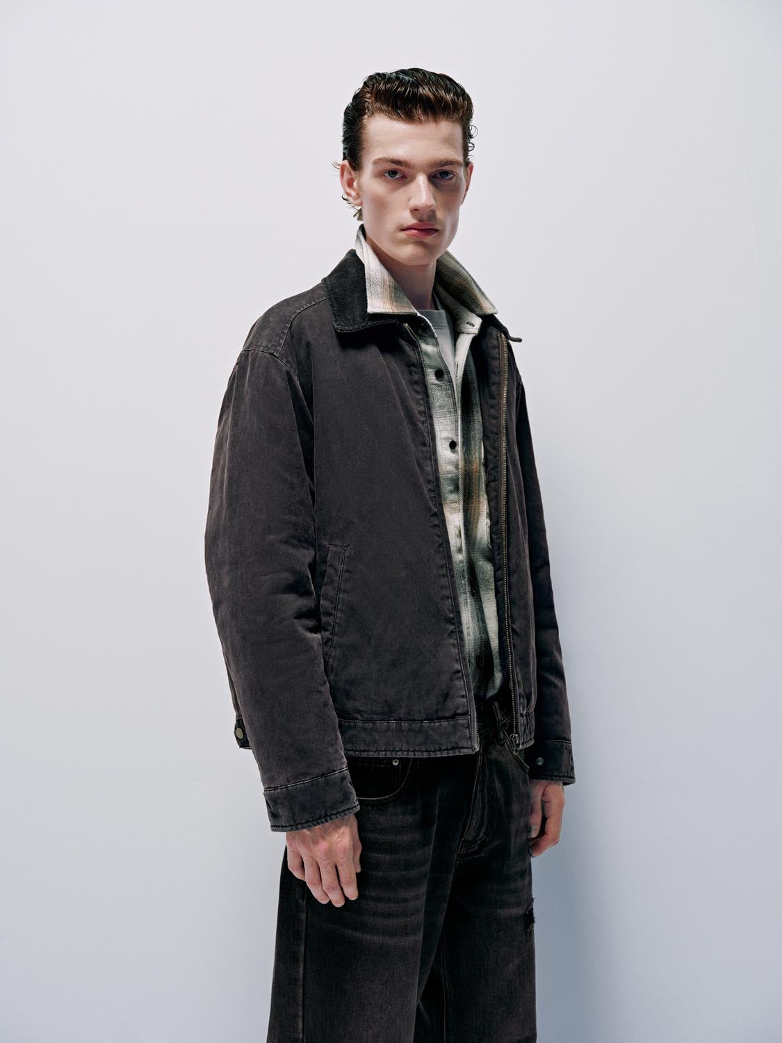 Contrast Collar Zip Up Padded Jackets