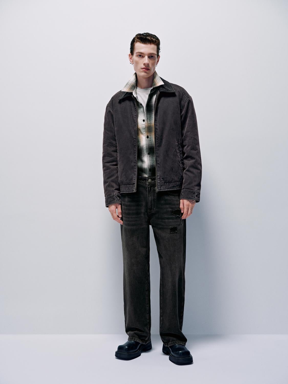 Contrast Collar Zip Up Padded Jackets