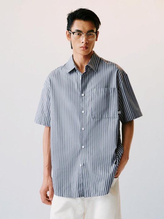 Cotton Striped Short Sleeve Chest Pocket Shirt