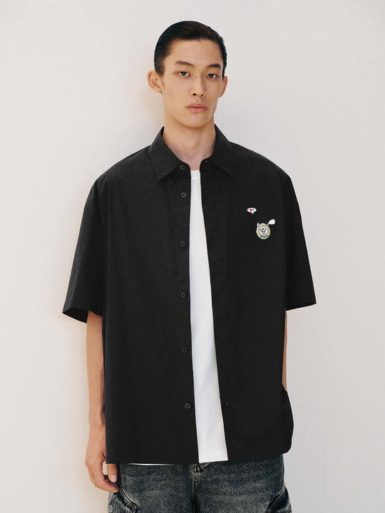 Oversized Embroidered Patch Cotton Shirt