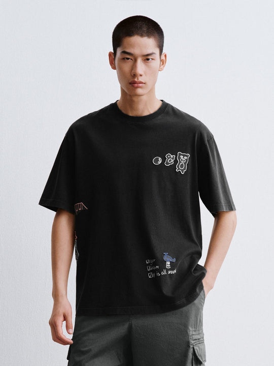 Cotton Graphic Tee With Abstract Doodles T-Shirts