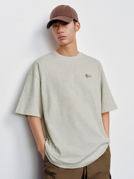 Cotton Crew Neck Tee With Small Fish Skeleton Print T-Shirts