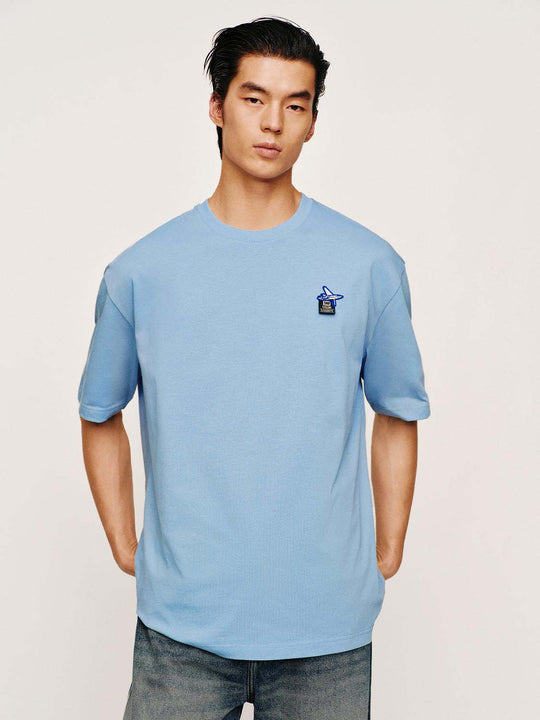 Chest Patch Slight Stretch Cotton Short Sleeve T-Shirt