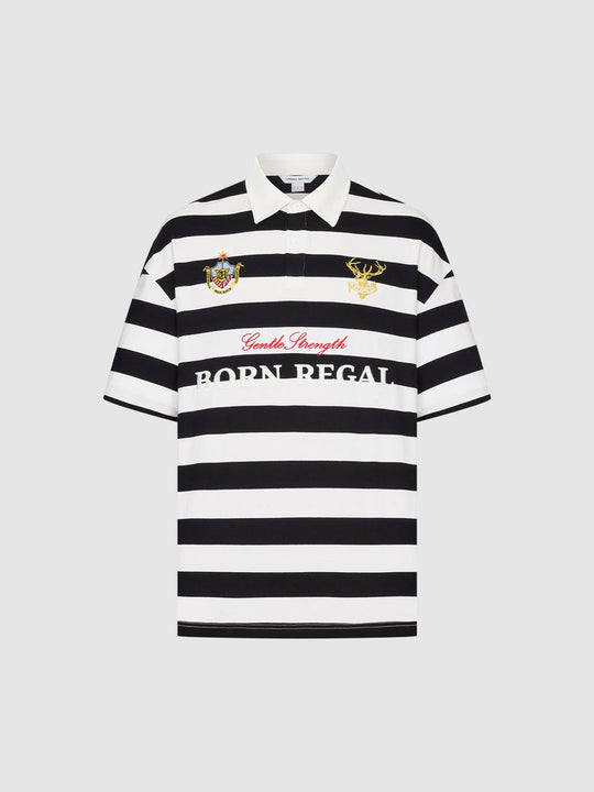 Cotton Striped Embroidered Crest Script Short Sleeve Polo Shirts