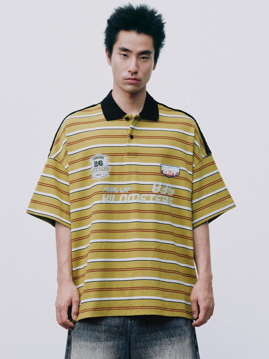 Cotton Horizontal Stripe Pattern With Chest Patch Detailing Polo Shirt