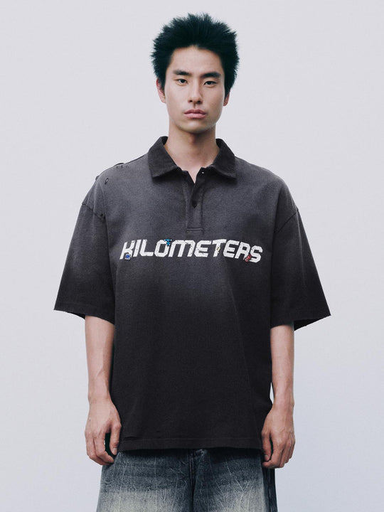 Cotton Logo Text Graphic Across Chest Polo Shirt