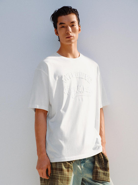 Oversized Text Print Crew Neck Short Sleeve Cotton T-shirt
