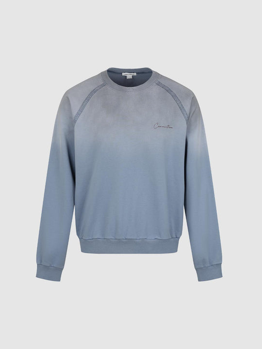 Washed Raglan Crew Neck Cotton Long Sleeve Sweatshirt
