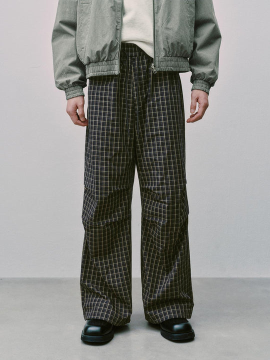 Plaid Cotton Relaxed Fit Pocket Wide Leg Pants