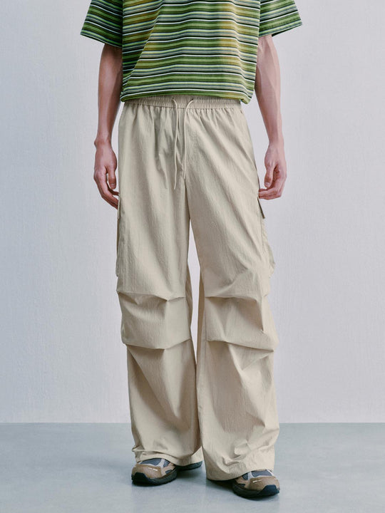 Polyamide Lightweight Drawstring Pull On Wide-Leg Cargo Pants