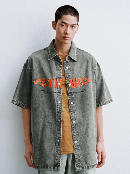 Printed Short Sleeve Denim Shirts