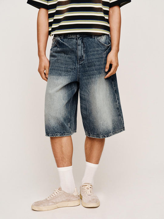 Cotton Faded Wide Leg Knee Length Shorts