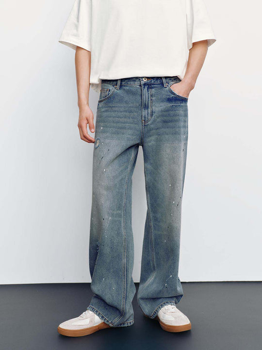 Splash Ink Washed Loose Wide Leg Denim Jeans
