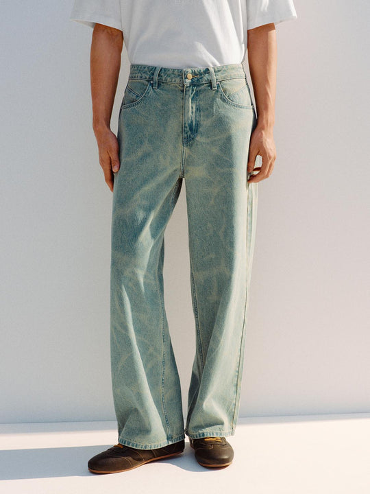 Light-washed High-waisted Wide-leg Cotton Jeans