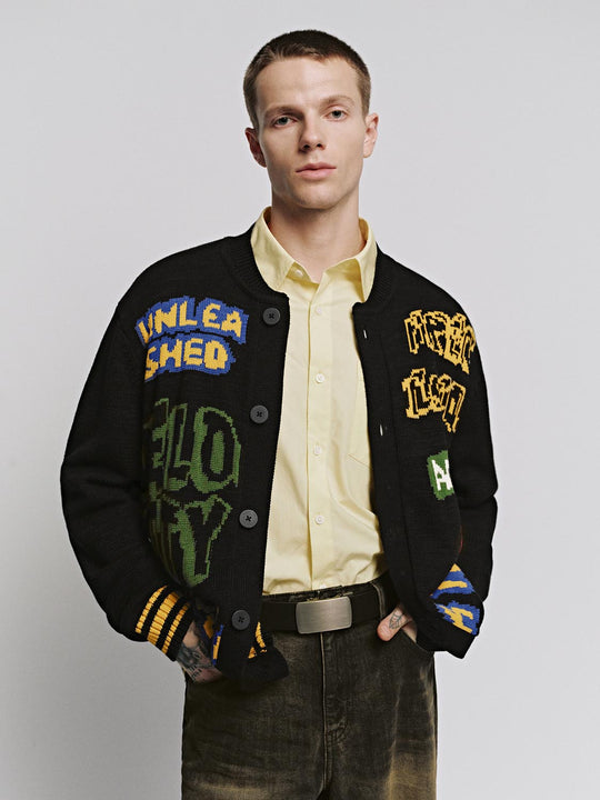 Graphic Print Knitted Cardigan