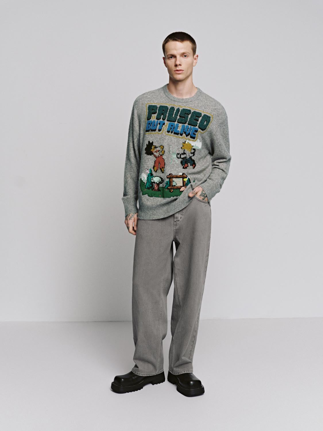 Print Long Sleeve Knitted T-Shirts