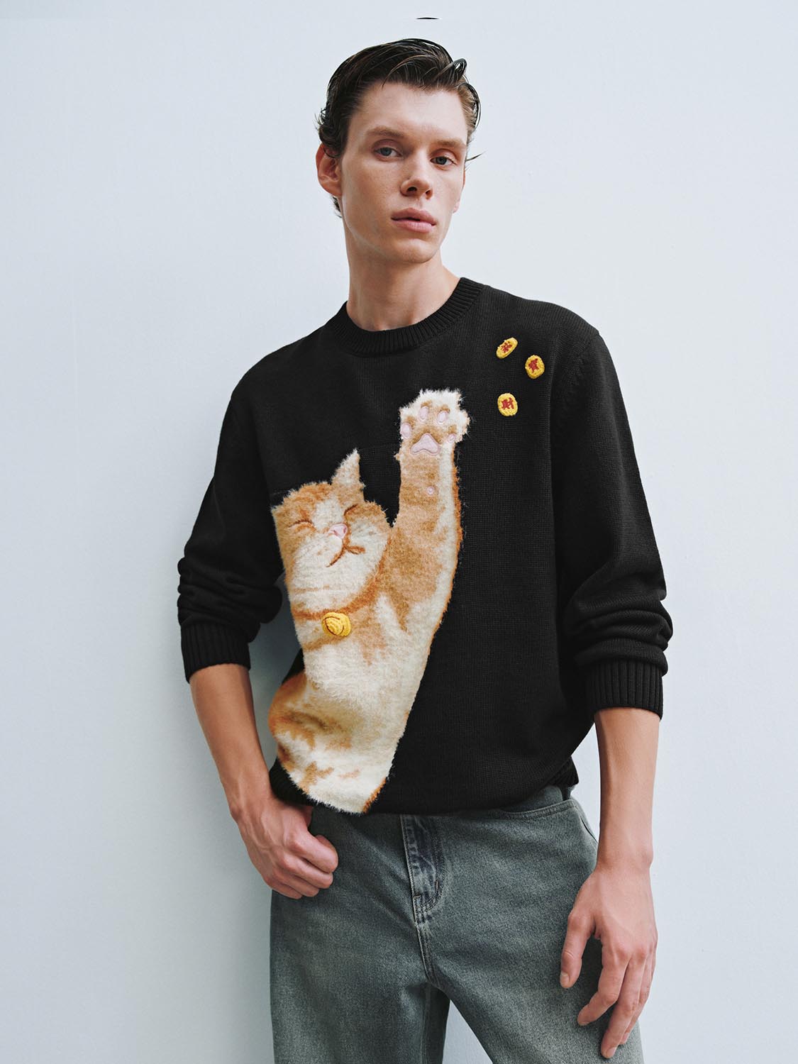 Intarsia Long Sleeve Knitted T-Shirts