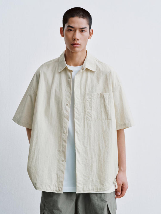 Oversized Fit Lightweight Cotton Pocket Short Sleeve Shirt