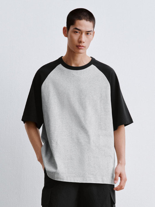 Cotton Blend Raglan Sleeve Contrast T-Shirts