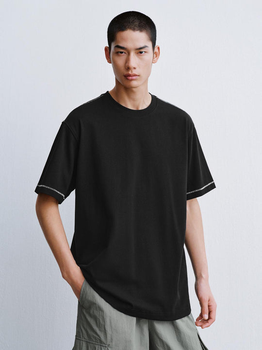 Contrast Stitch Detail Crew Neck T-Shirts