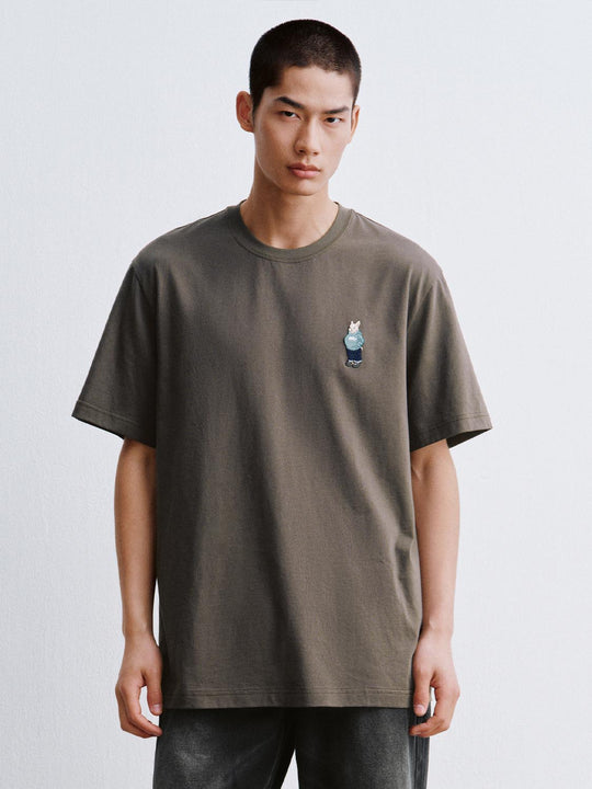 Printed Embroidered Mascot Cotton T-Shirt