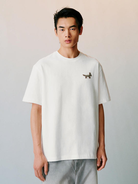 Embroidered Fox Print Cotton T-shirt