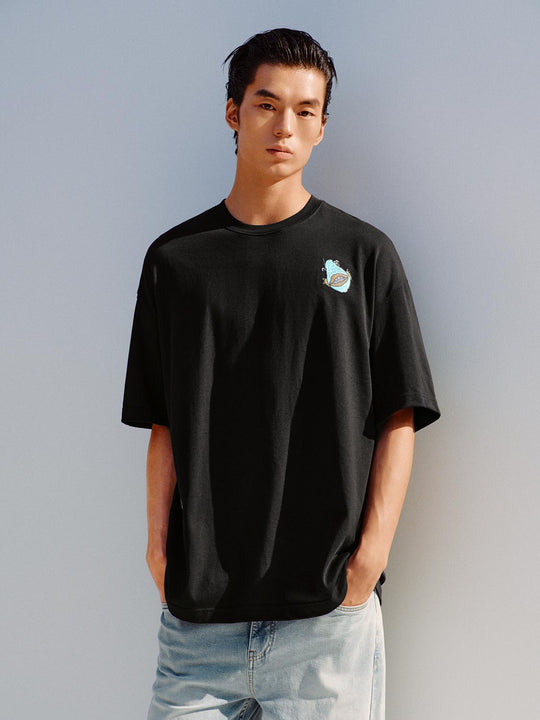 Embroidered Crew Neck Short Sleeve Cotton T-Shirt