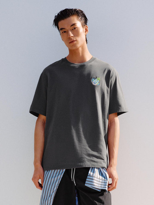 Embroidered Frog Crew Neck Cotton T-shirt