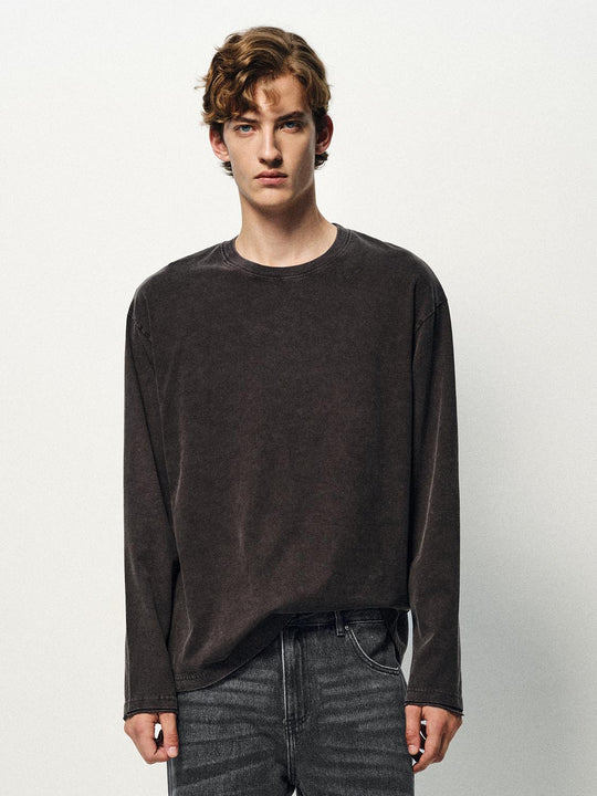 Oversized Washed Cotton Long Sleeve T-Shirt