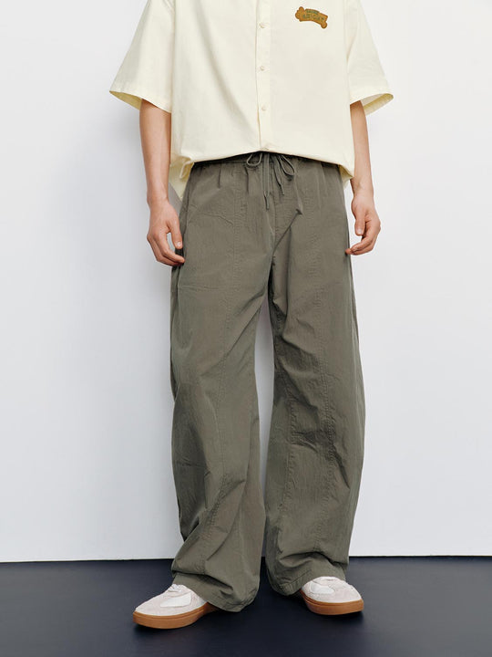 Cotton Drawstring Relaxed Fit Curved-Leg Pants