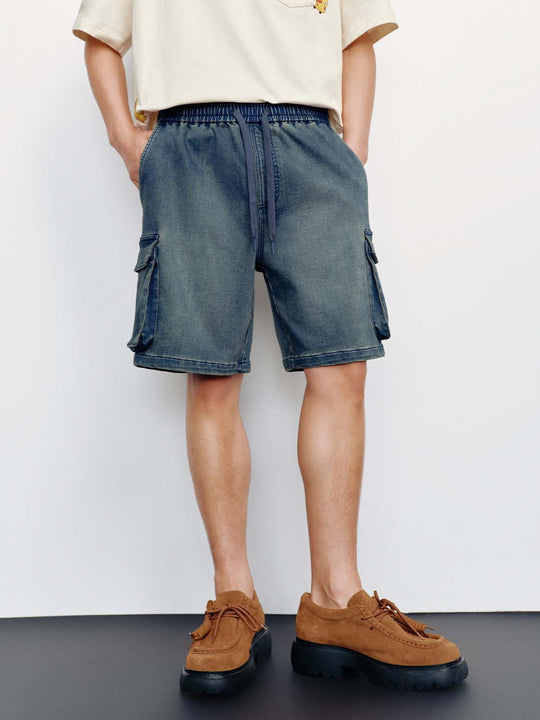 Drawstring And Flap Pocket Cotton Shorts